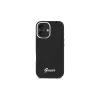 Guess GUHCP16SSMBSLK iPhone 16 6,1 inch zwarte silicone hoes met metalen scriptlogo en frame