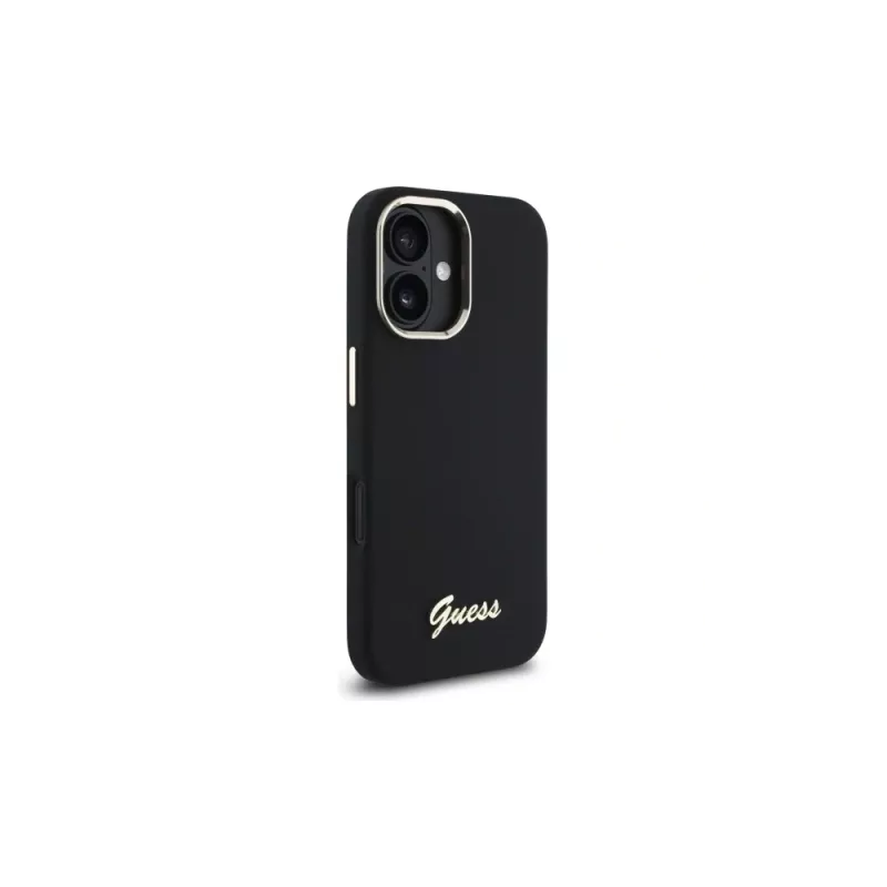 Guess GUHCP16MSMBSLK Silicone Script Metal Logo & Frame hardcase voor Apple iPhone 16 Plus 6,7 inch - zwart