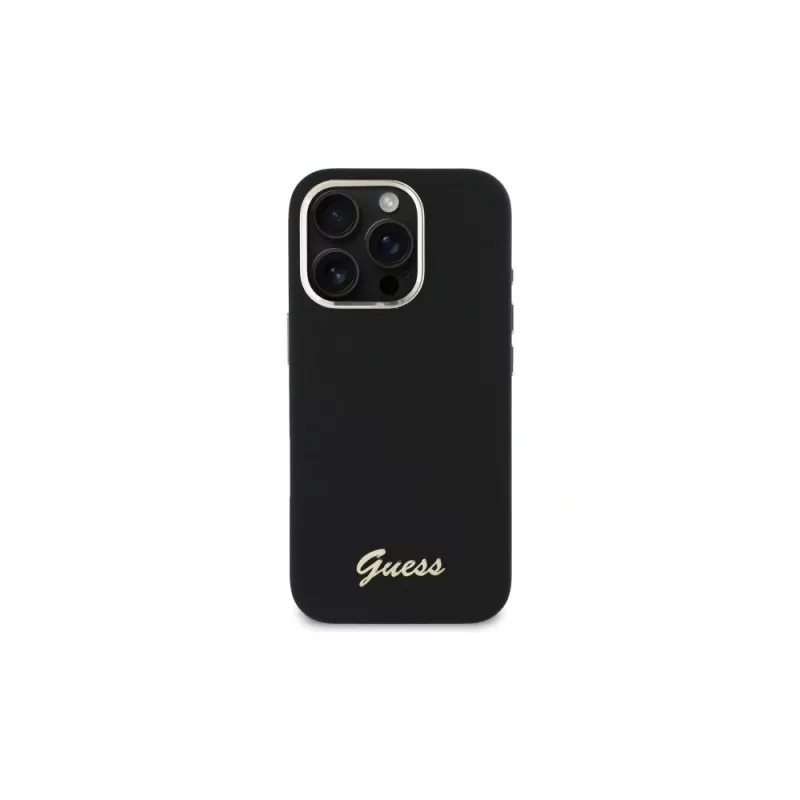 Guess GUHCP16LSMBSLK iPhone 16 Pro 6,3 inch zwarte hardcase siliconen Script Metal Logo & Frame