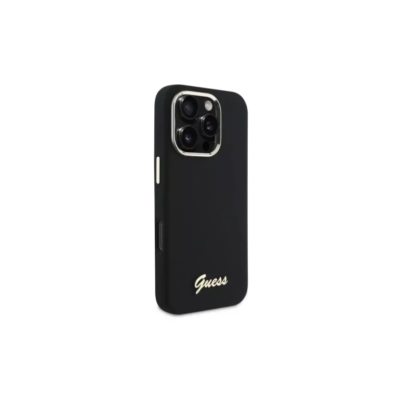 Guess GUHCP16XSMBSLK iPhone 16 Pro Max 6.9 zwarte hardcase Silicone Script Metal Logo & Frame