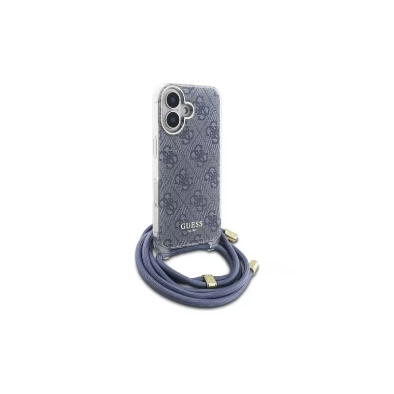 Guess GUHCP16SHC4SEB iPhone 16 6,1 inch blauwe hardcase Crossbody Cord 4G Print