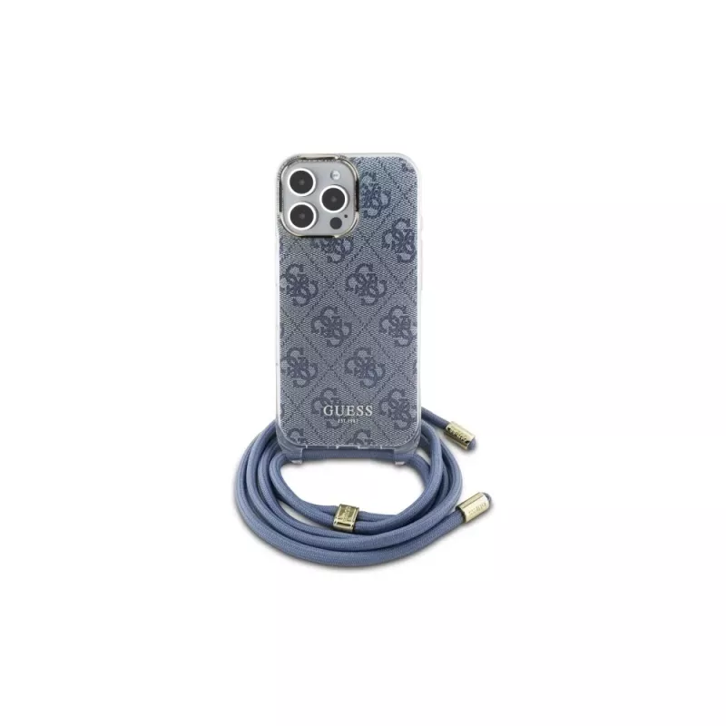 Guess GUHCP16LHC4SEB iPhone 16 Pro 6,3 inch blauwe hardcase Crossbody Cord 4G Print