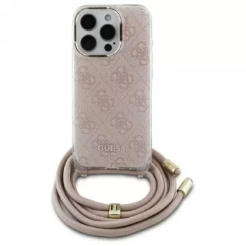 Guess GUHCP16SHC4SEP iPhone 16 6,1 inch roze hardcase crossbody koord 4G print