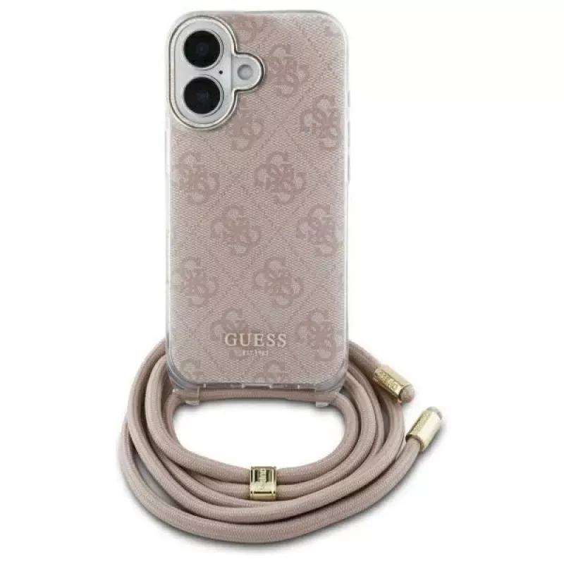 Guess GUHCP16SHC4SEP iPhone 16 6,1 inch roze hardcase crossbody koord 4G print