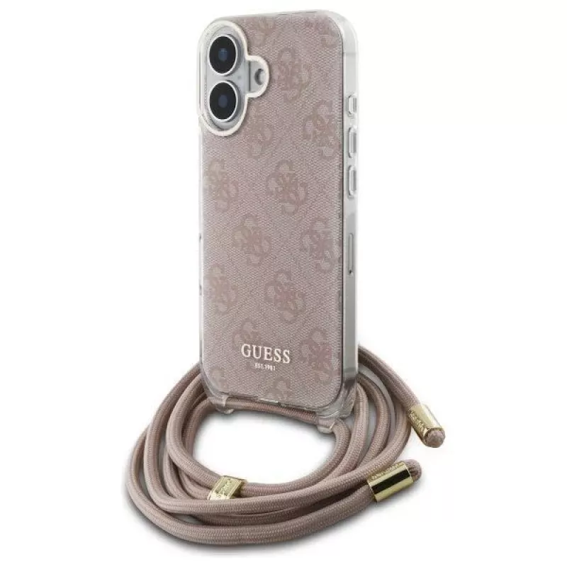 Guess GUHCP16SHC4SEP iPhone 16 6,1 inch roze hardcase crossbody koord 4G print