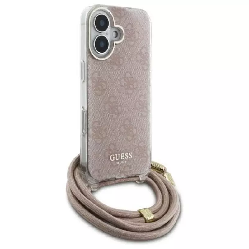 Guess GUHCP16SHC4SEP iPhone 16 6,1 inch roze hardcase crossbody koord 4G print