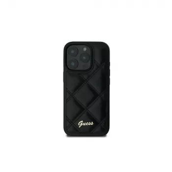 Guess GUHCP16SPSQSQSK iPhone 16 6.1 hardcase Quilted Metal Logo zwart