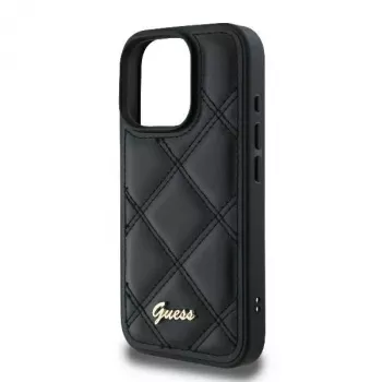 Guess GUHCP16LPSQSQSK hardcase voor Apple iPhone 16 Pro 6,3 inch zwart Quilted Metal Logo