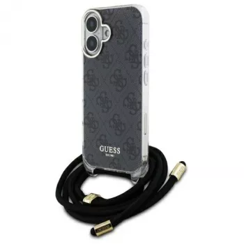 Guess GUHCP16SHC4SEK iPhone 16 6,1 inch zwarte hardcase Crossbody Cord 4G Print