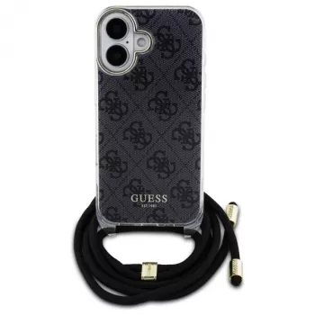 Guess GUHCP16SHC4SEK iPhone 16 6,1 inch zwarte hardcase Crossbody Cord 4G Print