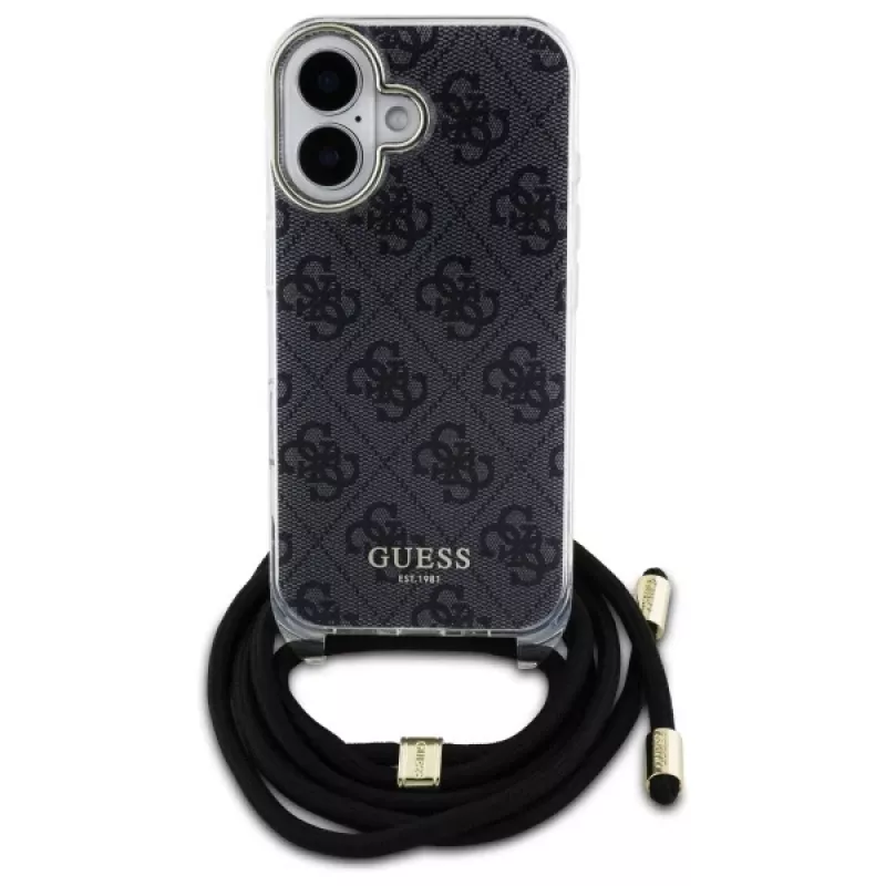 Guess GUHCP16SHC4SEK iPhone 16 6,1 inch zwarte hardcase Crossbody Cord 4G Print