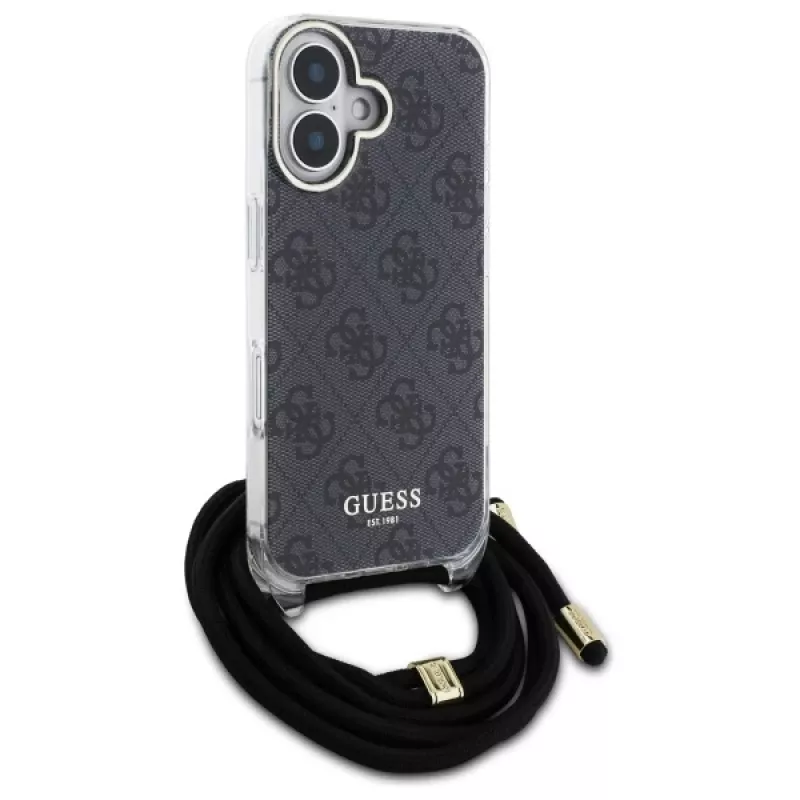 Guess GUHCP16SHC4SEK iPhone 16 6,1 inch zwarte hardcase Crossbody Cord 4G Print