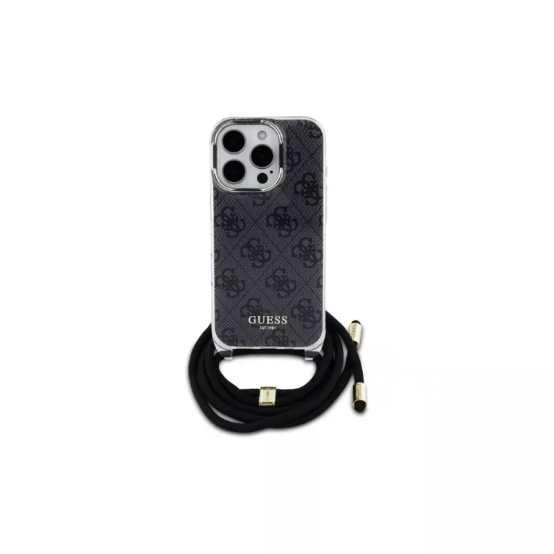 Guess GUHCP16LHC4SEK iPhone 16 Pro hardcase crossbody koord 4G print zwart