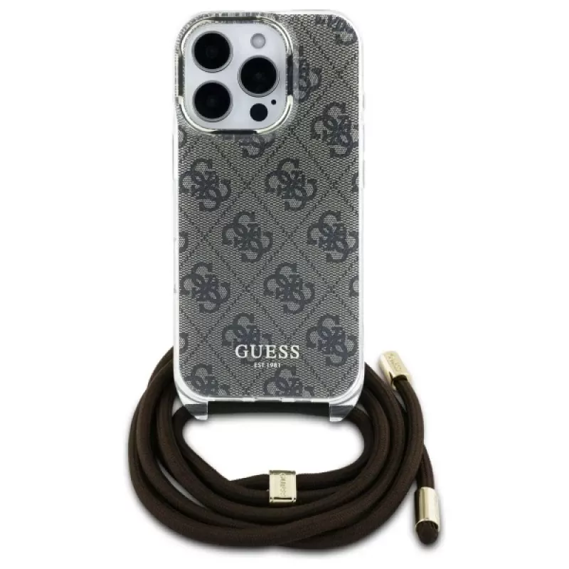 Guess GUHCP16LHC4SEW iPhone 16 Pro hardcase crossbody koord 4G print bruin