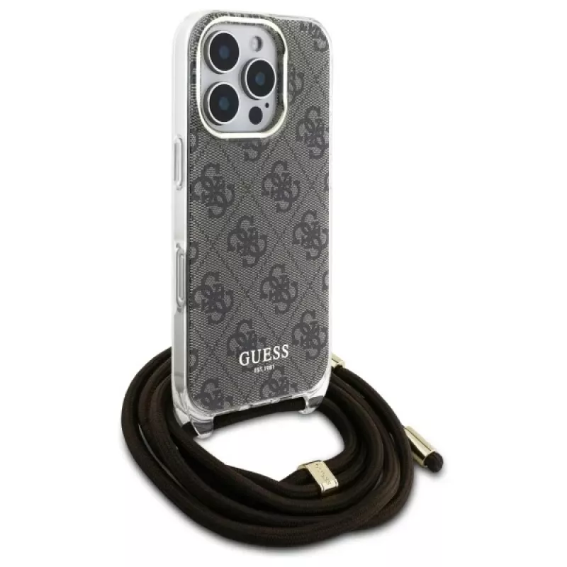 Guess GUHCP16LHC4SEW iPhone 16 Pro hardcase crossbody koord 4G print bruin