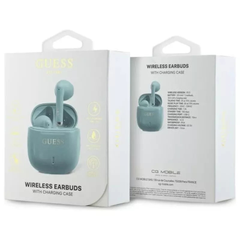 Guess Printed Classic Logo TWS Bluetooth-oordopjes met oplaadcase (turquoise)