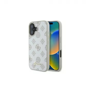 Guess GUHMP16SPGPYSH iPhone 16 6,1 inch witte hardcase Peony Script Logo MagSafe