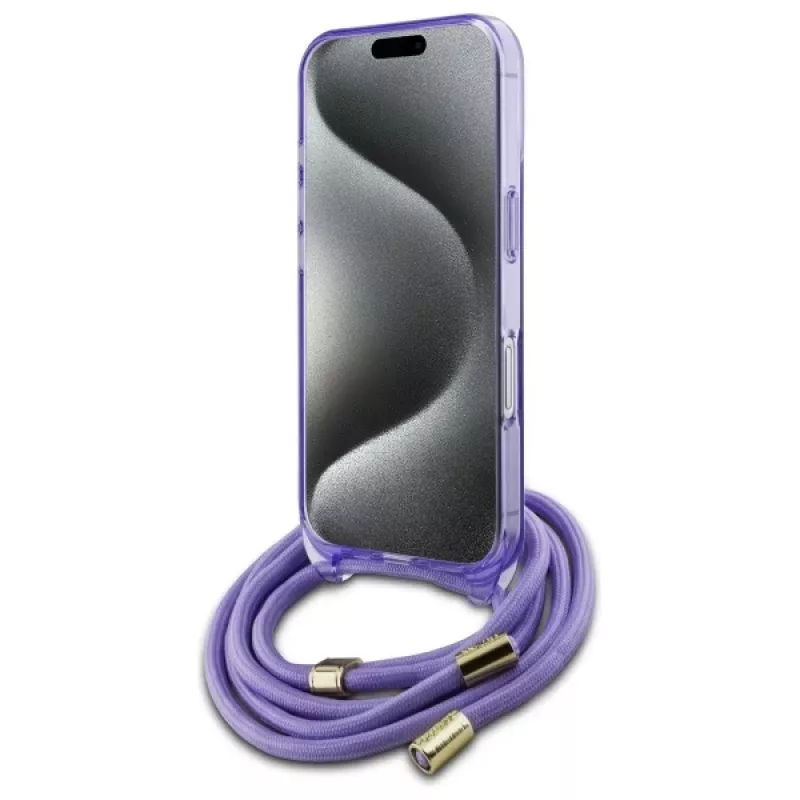 Guess GUHMP16SHCTSGNSU iPhone 16 6,1 inch paarse hardcase crossbody koord Script MagSafe