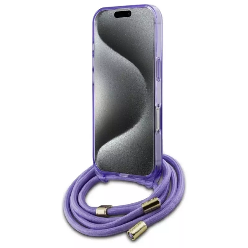 Guess GUHMP16LHCTSGNSU iPhone 16 Pro 6,3 inch paarse hardcase crossbody koord Script MagSafe