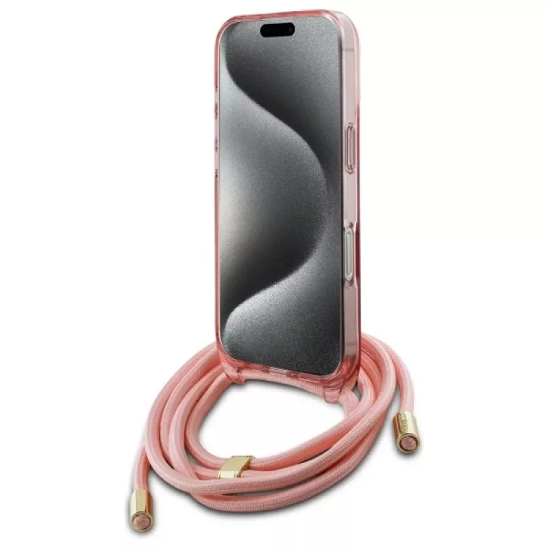 Guess GUHMP16SHCTSGNSP iPhone 16 6,1 inch roze hardcase crossbody koord Script MagSafe