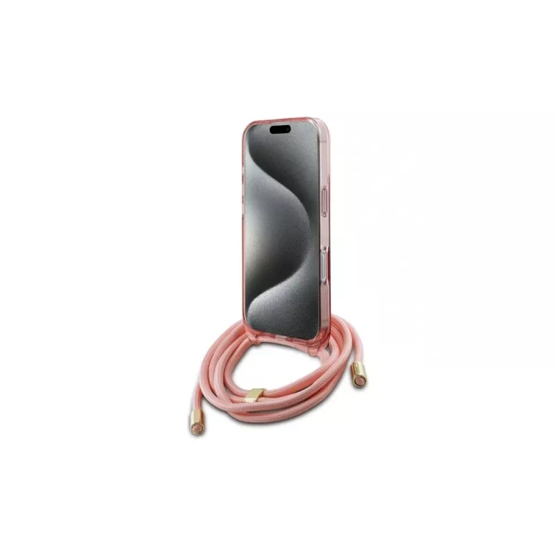 Guess GUHMP16LHCTSGNSP iPhone 16 Pro 6,3 inch roze hardcase crossbody koord Script MagSafe