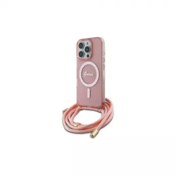 Guess GUHMP16XHCTSGNSP iPhone 16 Pro Max 6,9 inch roze hardcase crossbody koord Script MagSafe