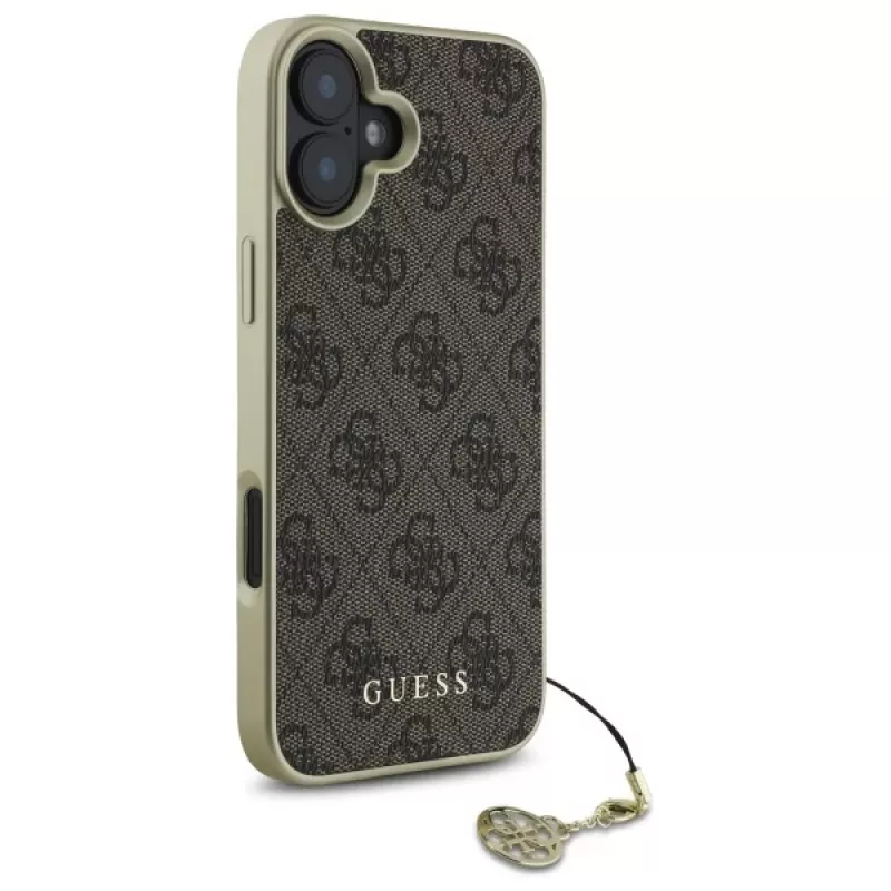 Guess GUHCP16SGF4GBR hardcase voor Apple iPhone 16 6,1 inch bruin 4G Charms Collection