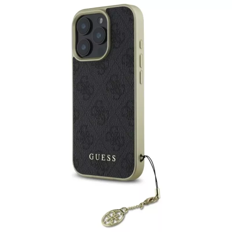 Guess GUHCP16LGF4GGR iPhone 16 Pro 6,3 inch zwarte hardcase 4G Charms Collection