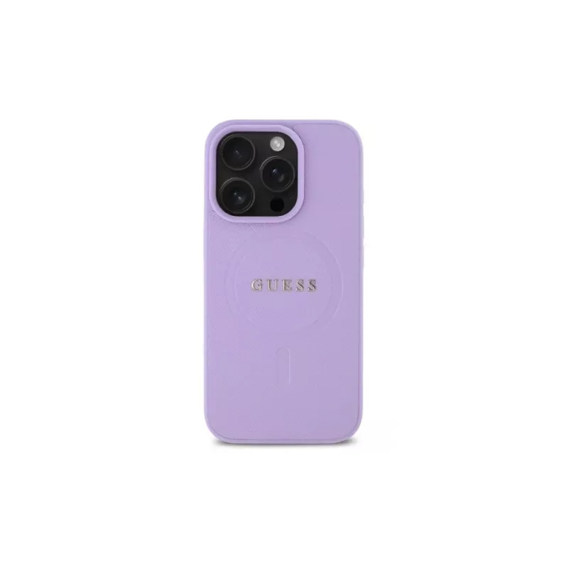 Guess GUHMP16LPSAHMCU iPhone 16 Pro 6,3 inch paarse Saffiano kunstleren hardcase met MagSafe