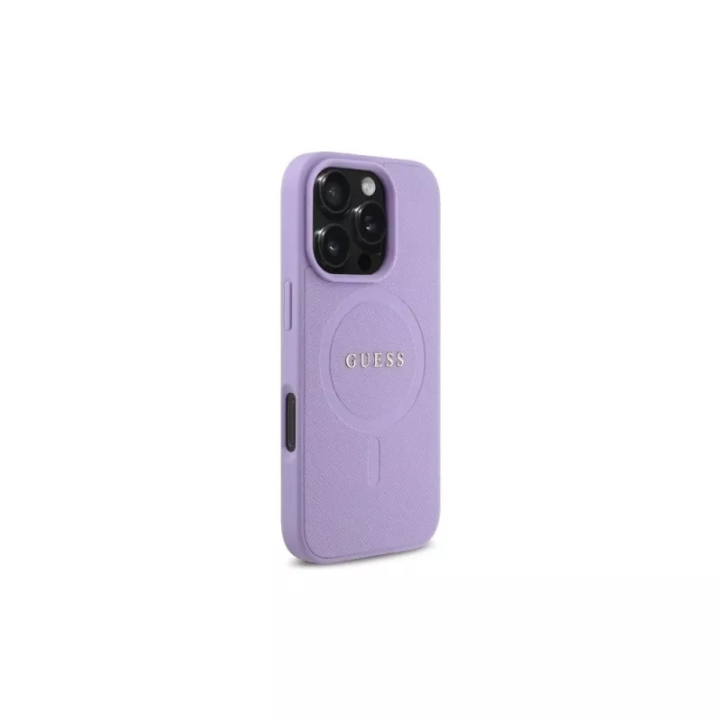 Guess GUHMP16LPSAHMCU iPhone 16 Pro 6,3 inch paarse Saffiano kunstleren hardcase met MagSafe