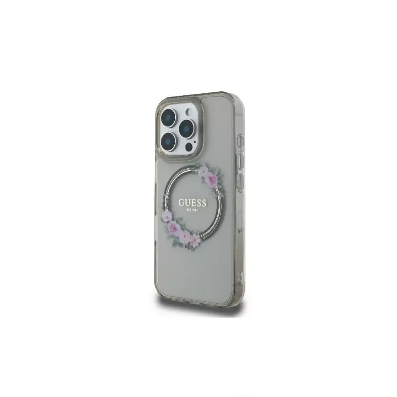 Guess GUHMP16LHFWFCK iPhone 16 Pro hardcase IML Flowers Wreath MagSafe zwart