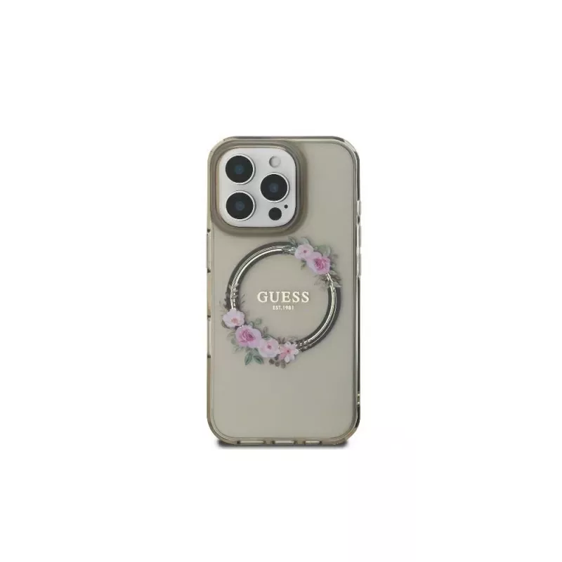 Guess GUHMP16LHFWFCK iPhone 16 Pro hardcase IML Flowers Wreath MagSafe zwart