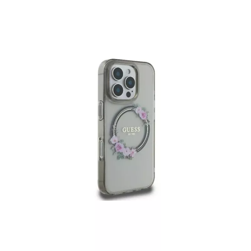 Guess GUHMP16LHFWFCK iPhone 16 Pro hardcase IML Flowers Wreath MagSafe zwart