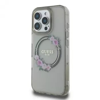 Guess GUHMP16XHFWFCK iPhone 16 Pro Max 6.9 zwarte hardcase IML Flowers Wreath MagSafe
