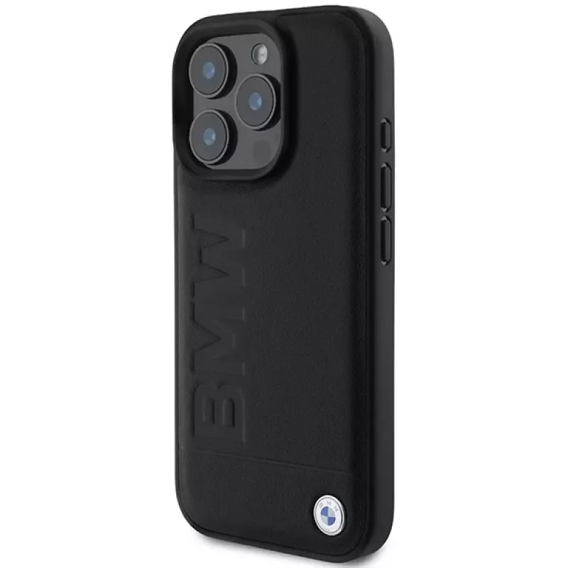BMW Hot Stamp Leather hardcase voor iPhone 16 Pro 6,3 inch zwart