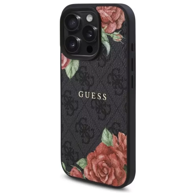 Guess GUHMP16XP4ROPEMCK iPhone 16 Pro Max 6,9 inch zwarte hardcase 4G Flowers Print MagSafe