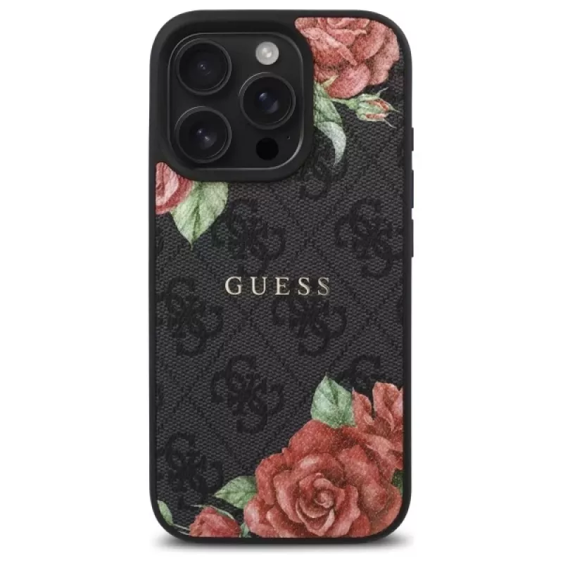 Guess GUHMP16XP4ROPEMCK iPhone 16 Pro Max 6,9 inch zwarte hardcase 4G Flowers Print MagSafe
