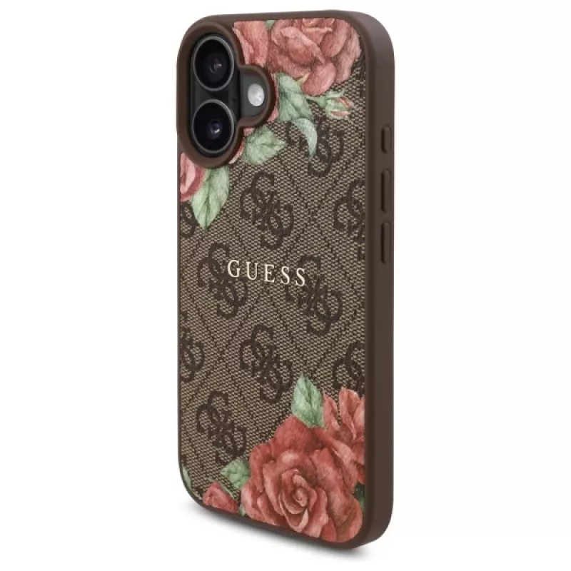 Guess GUHMP16SP4ROPEMCW Hardcase voor Apple iPhone 16 6,1 inch bruin 4G Flowers Print MagSafe