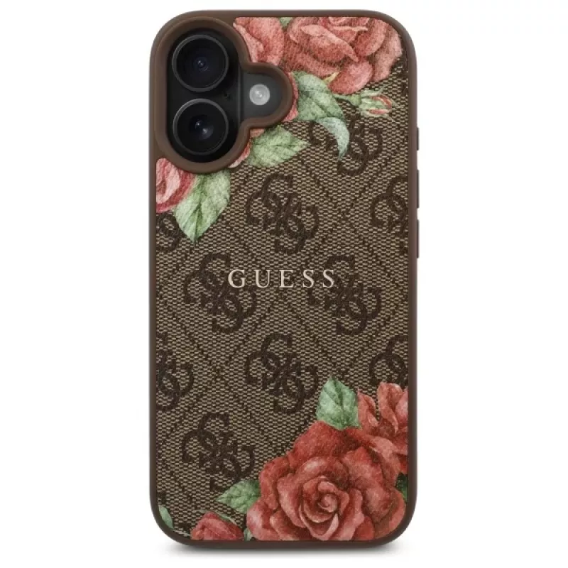 Guess GUHMP16SP4ROPEMCW Hardcase voor Apple iPhone 16 6,1 inch bruin 4G Flowers Print MagSafe