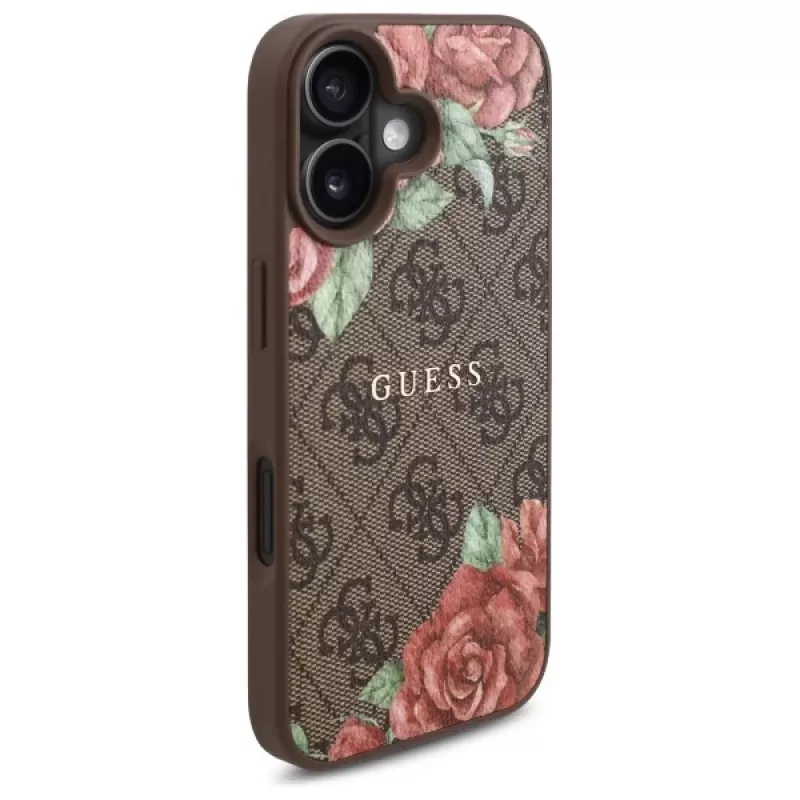 Guess GUHMP16SP4ROPEMCW Hardcase voor Apple iPhone 16 6,1 inch bruin 4G Flowers Print MagSafe