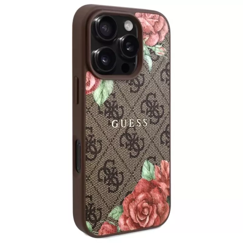 Guess GUHMP16LP4ROPEMCW iPhone 16 Pro Hardcase 4G Flowers Print MagSafe bruin
