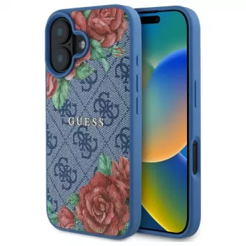 Guess GUHMP16SP4ROPEMCB iPhone 16 6,1 inch blauwe hardcase 4G Flowers Print MagSafe