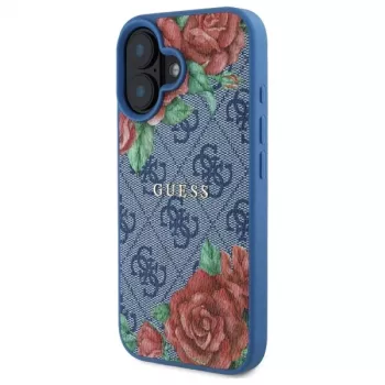 Guess GUHMP16SP4ROPEMCB iPhone 16 6,1 inch blauwe hardcase 4G Flowers Print MagSafe