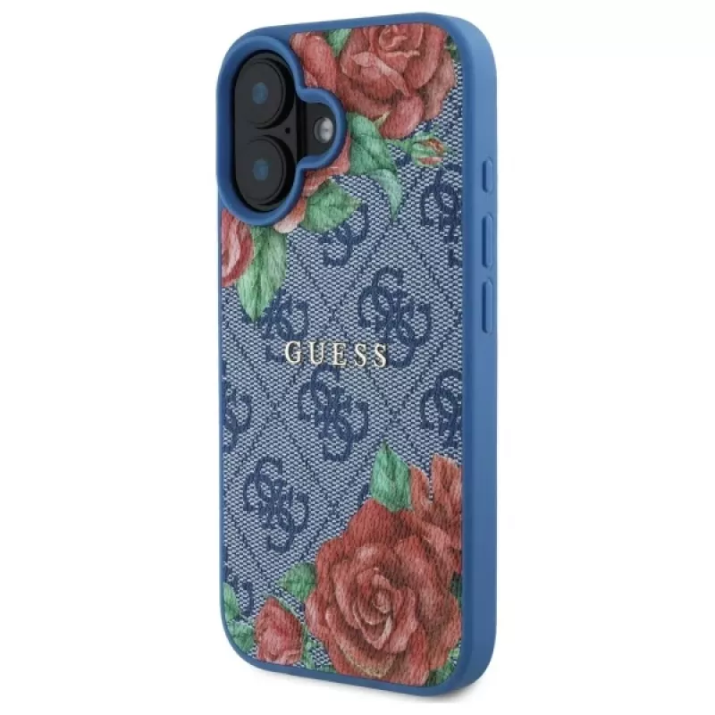 Guess GUHMP16SP4ROPEMCB iPhone 16 6,1 inch blauwe hardcase 4G Flowers Print MagSafe
