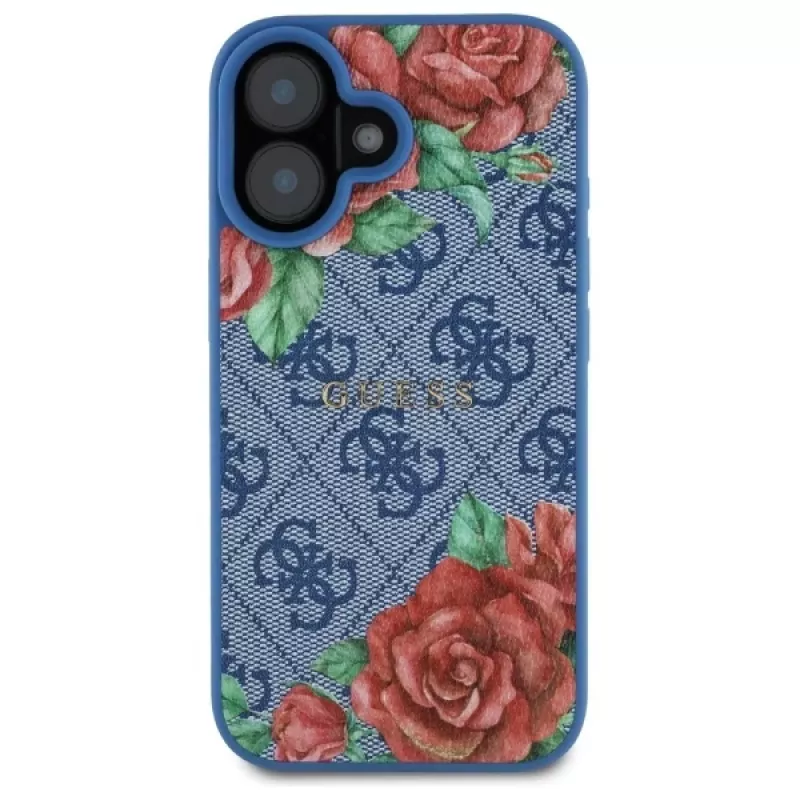Guess GUHMP16SP4ROPEMCB iPhone 16 6,1 inch blauwe hardcase 4G Flowers Print MagSafe