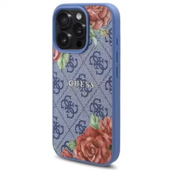 Guess GUHMP16LP4ROPEMCB iPhone 16 Pro 6,3 inch blauwe hardcase 4G Flowers Print MagSafe