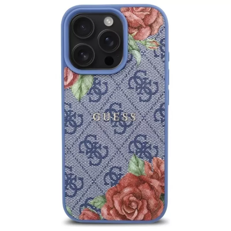 Guess GUHMP16LP4ROPEMCB iPhone 16 Pro 6,3 inch blauwe hardcase 4G Flowers Print MagSafe