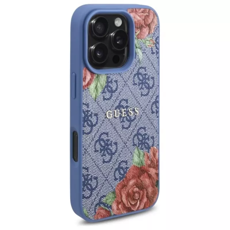 Guess GUHMP16XP4ROPEMCB iPhone 16 Pro Max 6,9 inch blauwe hardcase 4G Flowers Print MagSafe