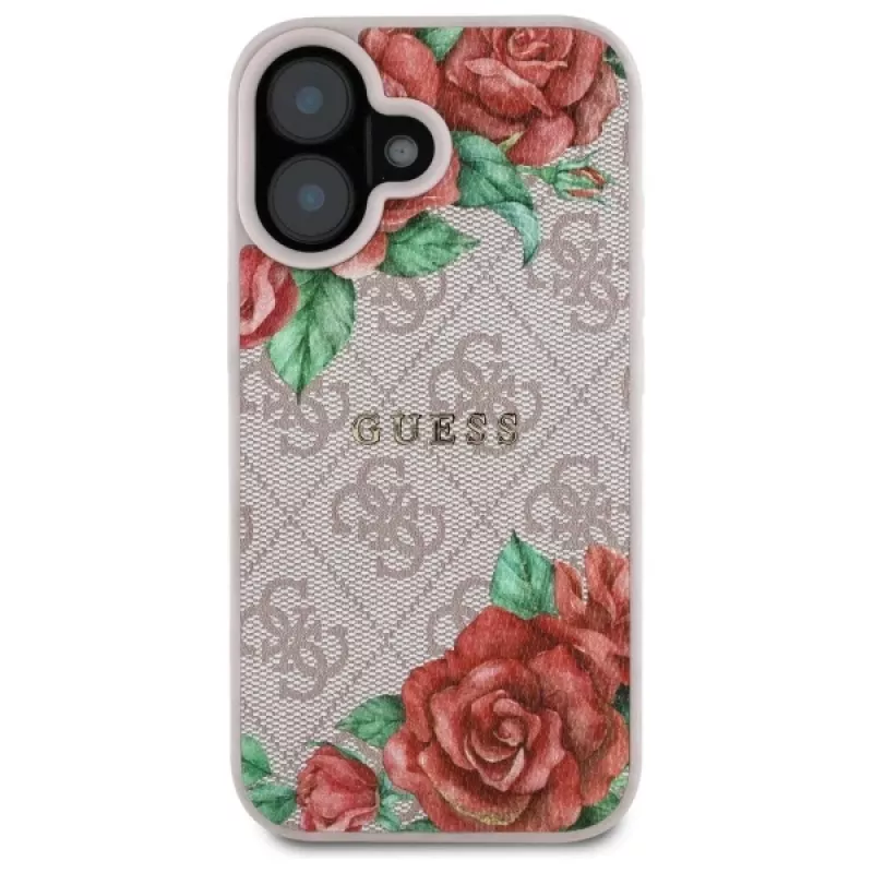 Guess GUHMP16SP4ROPEMCP Hardcase voor Apple iPhone 16 6,1 inch roze bloemenpatroon MagSafe