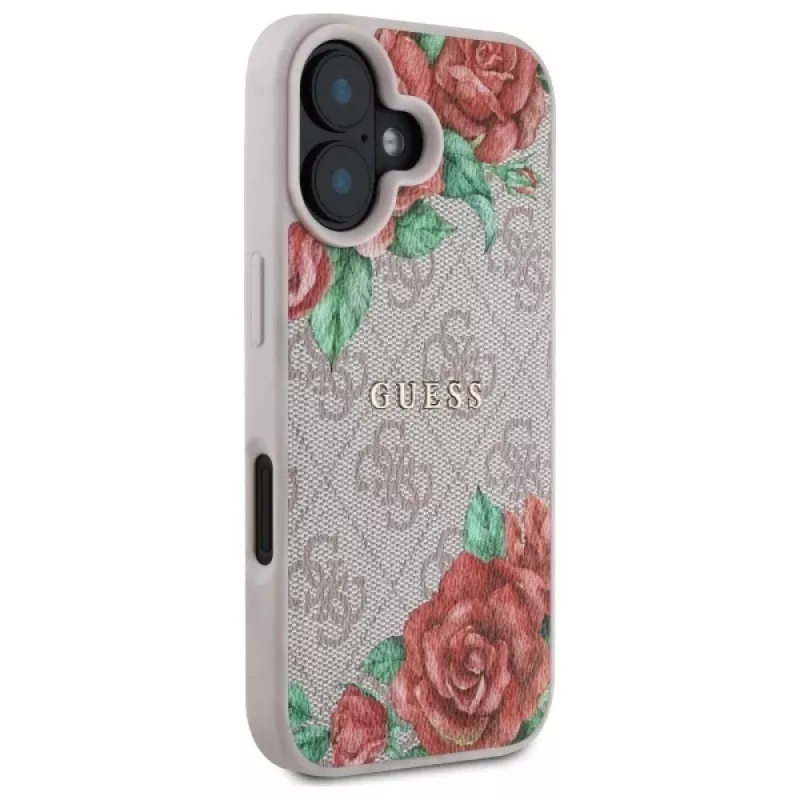 Guess GUHMP16SP4ROPEMCP Hardcase voor Apple iPhone 16 6,1 inch roze bloemenpatroon MagSafe
